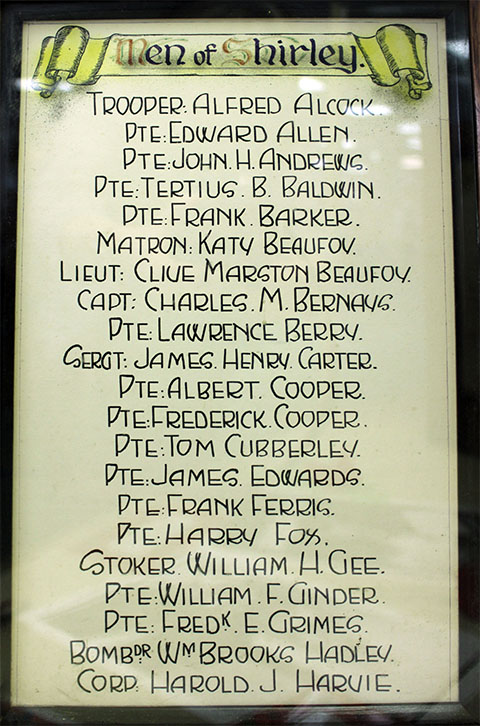Shirley war memorial plaque