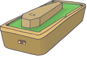 coffin on billiard table