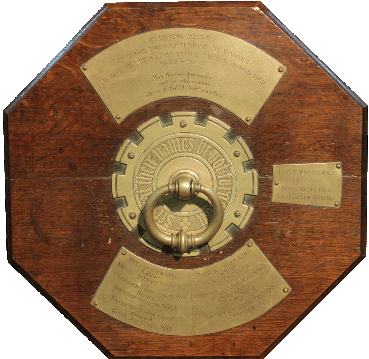 Oak font cover bearing plaques with the names of those who died