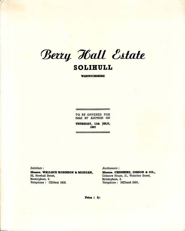Front cover of Berry Hall Estate sale catalogue 1957 - click to open PDF