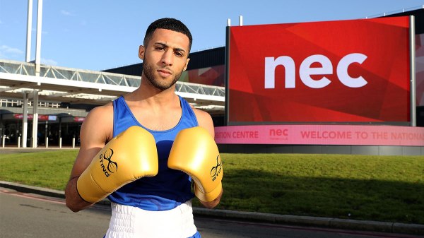 boxer, Galal Yafai, stands in front of the NEC during the launch of the site as a venue for the Birmingham 2022 Commonwealth Games